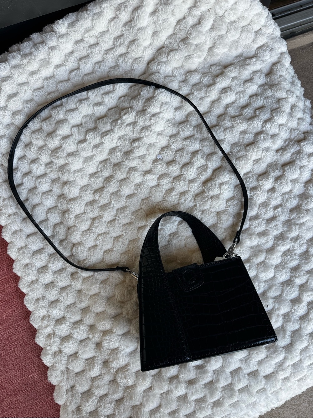 Zara Mini Croc Embossed Top Handle Bag | Black | Silver Hardware | Crossbody - Picture 2 of 5